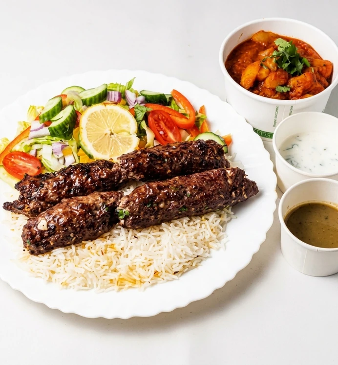 Two skewers of ground beef kebab grilled at Papa Nash's in Airdrie, AB